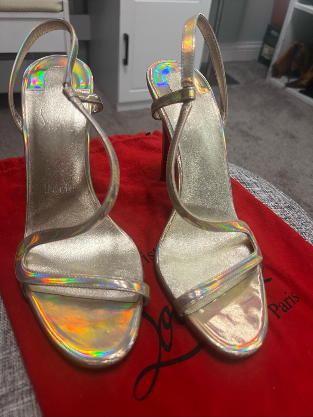 Christian Louboutin Gold Iridescent Strappy Heeled Sandals